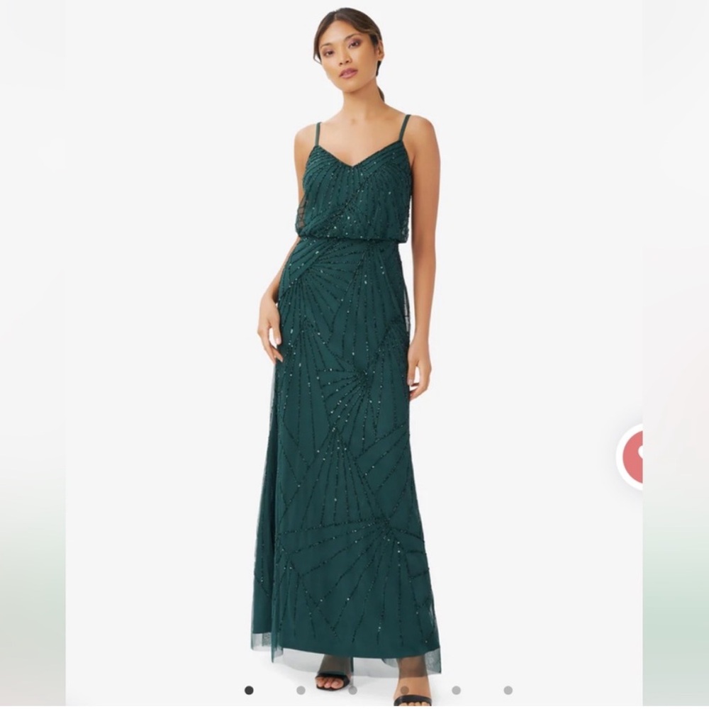 NWT Adrianna Papell Emerald Beaded Maxi Dress